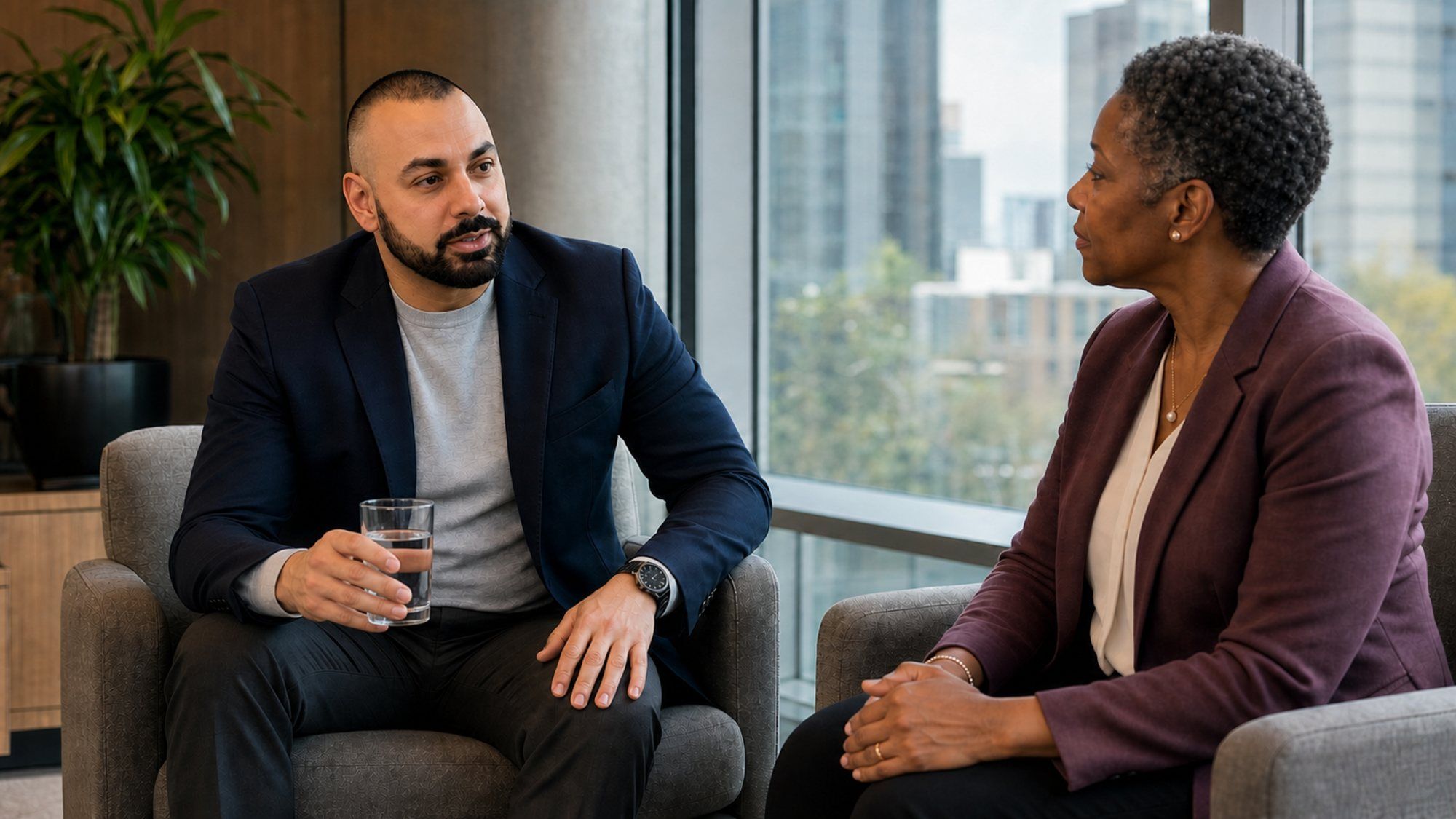 Rahim Syed in a one-on-one advisory conversation with an executive