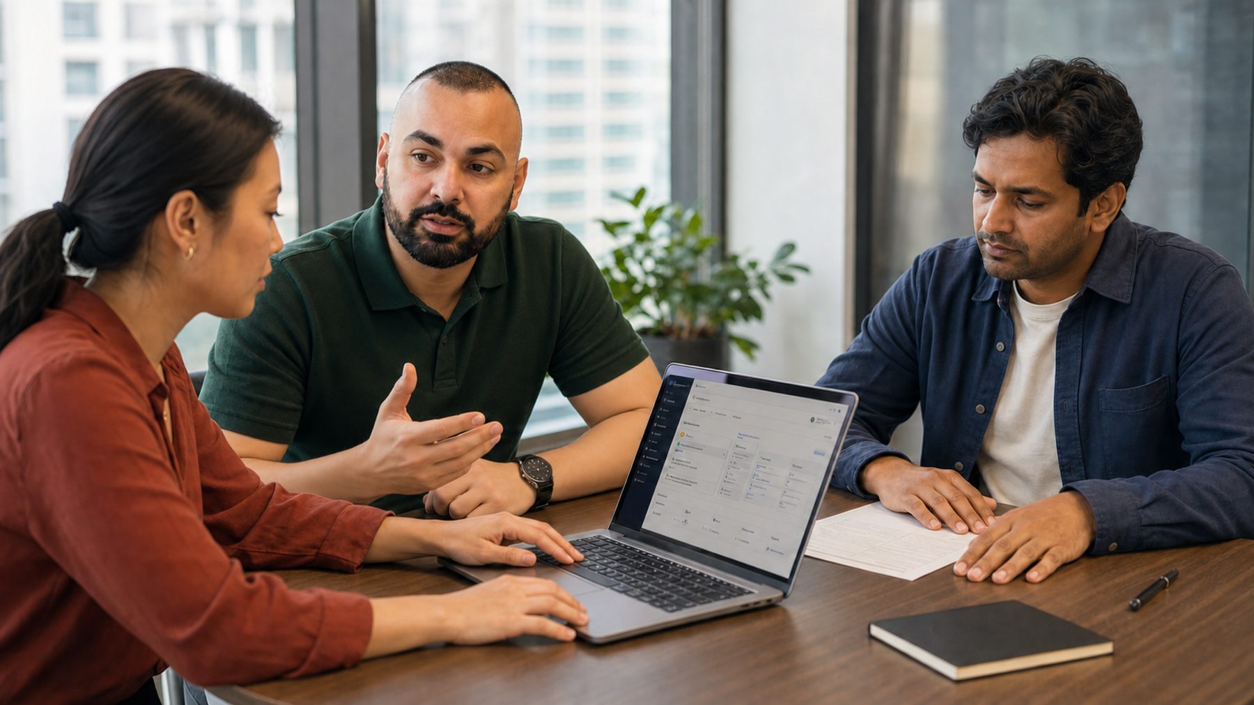 Rahim Syed reviewing a property platform prototype with the product team